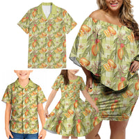 Vintage Hawaii Mango Family Matching Off Shoulder Short Dress and Hawaiian Shirt Yellow Green Hawaiian Palaka