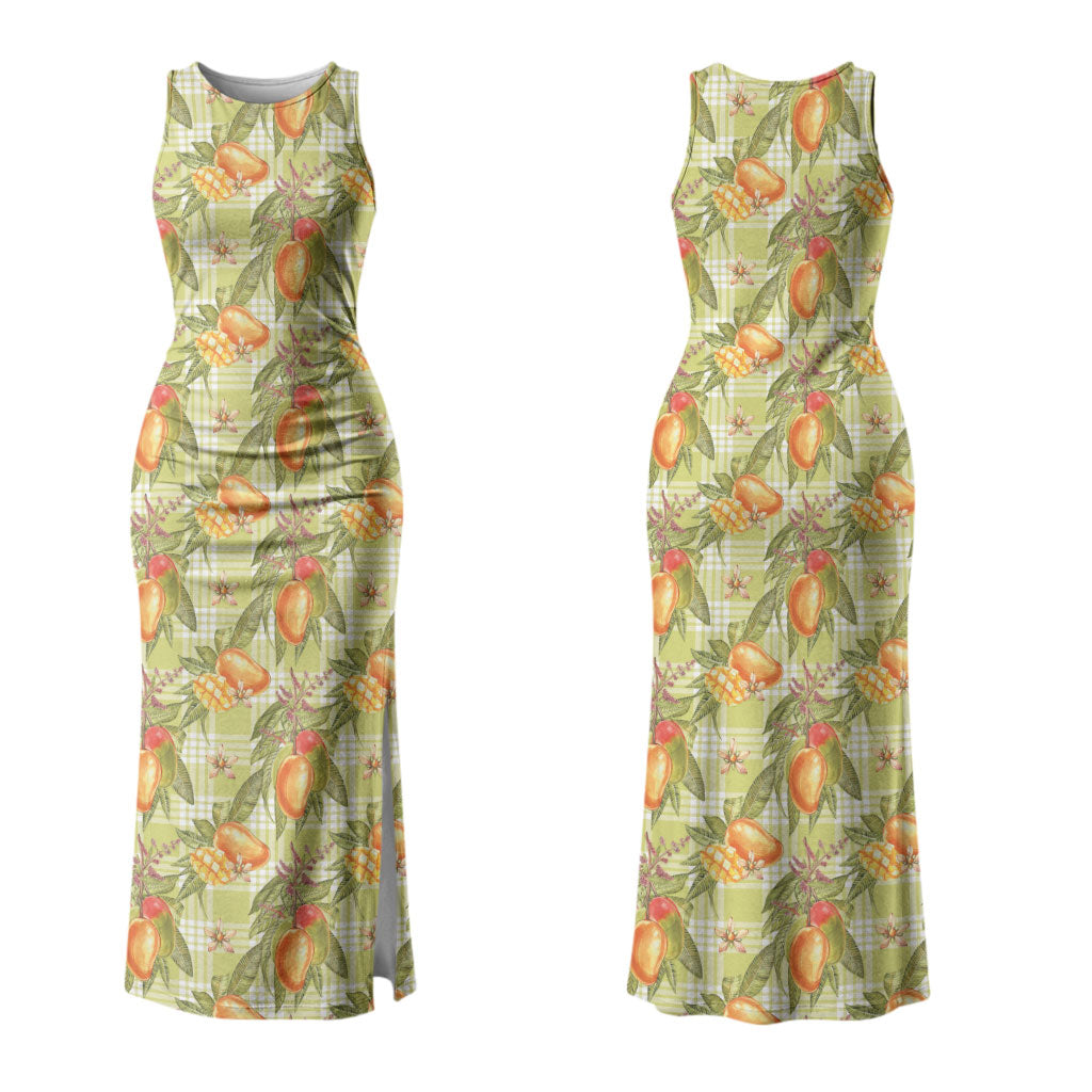 Vintage Hawaii Mango Family Matching Tank Maxi Dress and Hawaiian Shirt Yellow Green Hawaiian Palaka