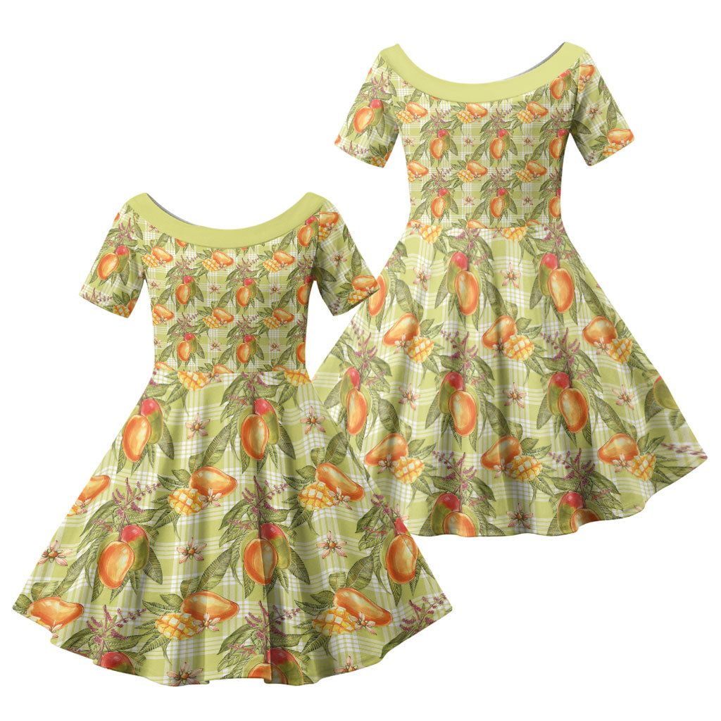 Vintage Hawaii Mango Family Matching Tank Maxi Dress and Hawaiian Shirt Yellow Green Hawaiian Palaka