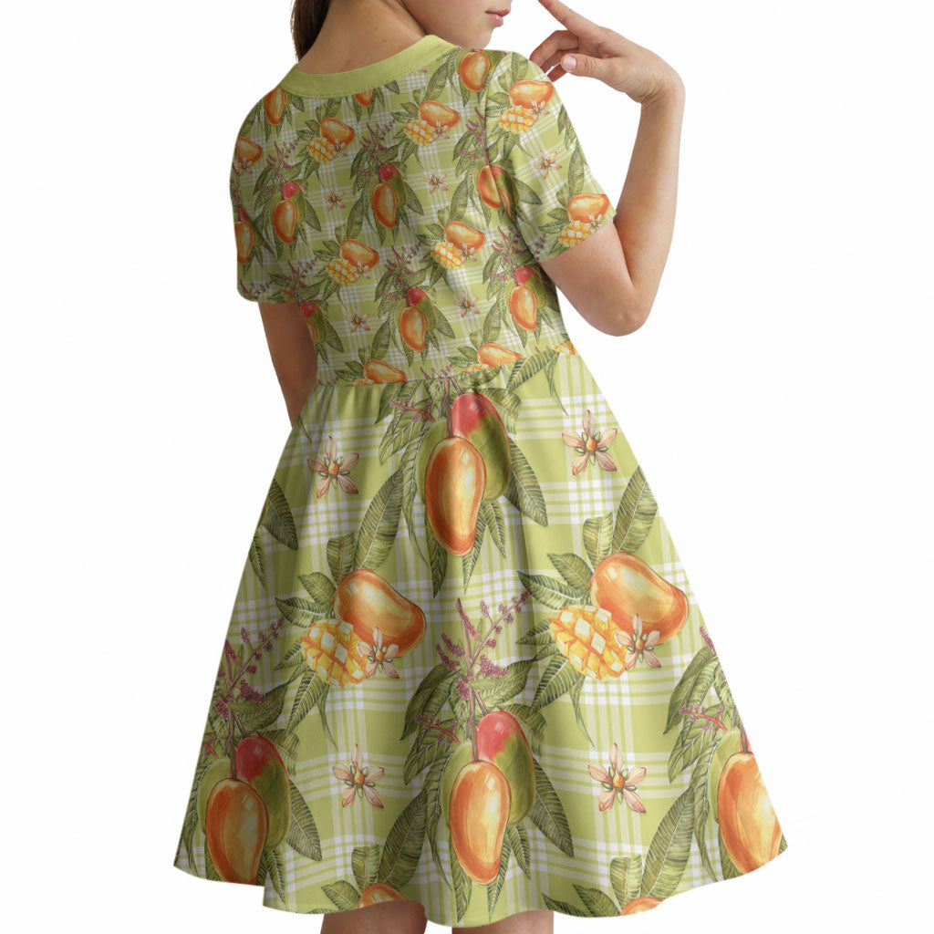 Vintage Hawaii Mango Kid Short Sleeve Dress Yellow Green Hawaiian Palaka