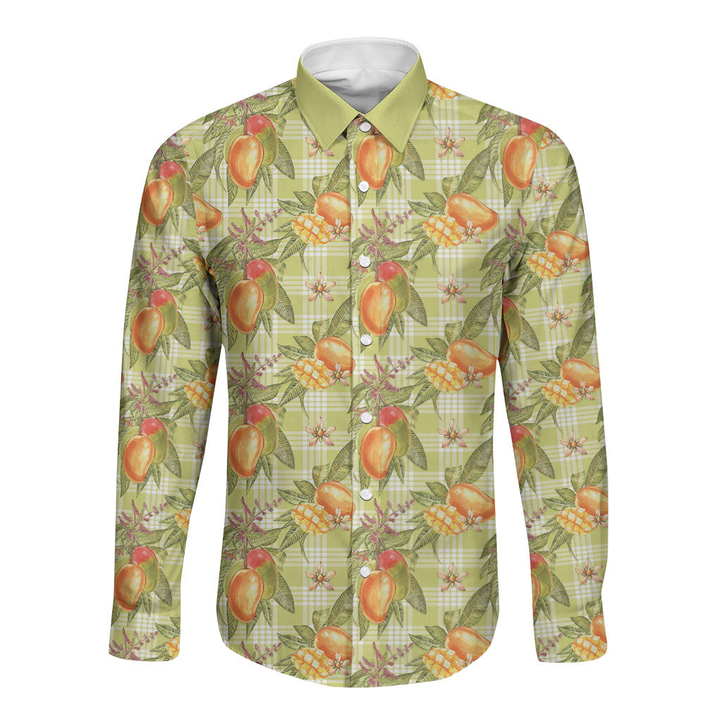 Vintage Hawaii Mango Long Sleeve Button Shirt Yellow Green Hawaiian Palaka