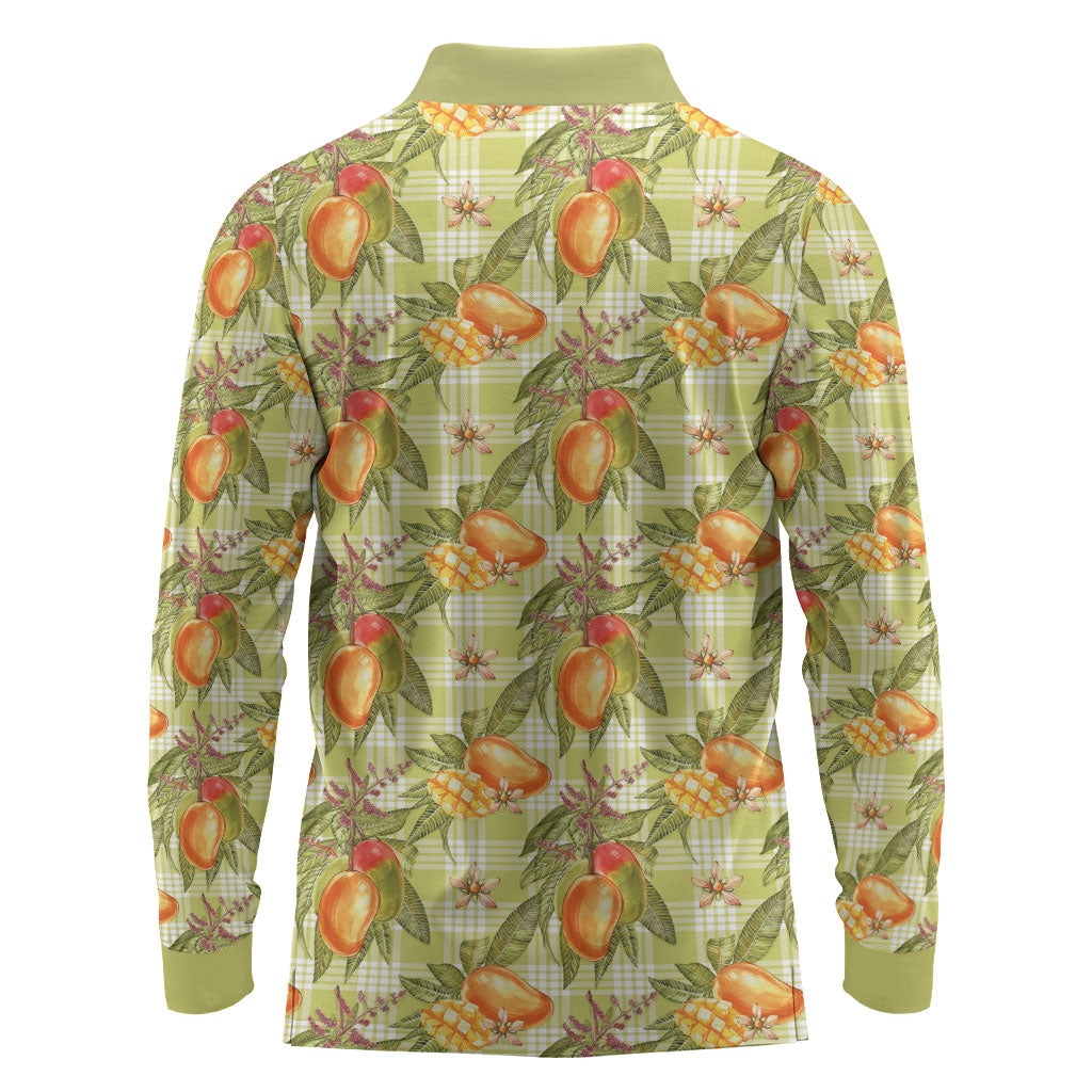 Vintage Hawaii Mango Long Sleeve Polo Shirt Yellow Green Hawaiian Palaka