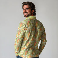 Vintage Hawaii Mango Long Sleeve Polo Shirt Yellow Green Hawaiian Palaka