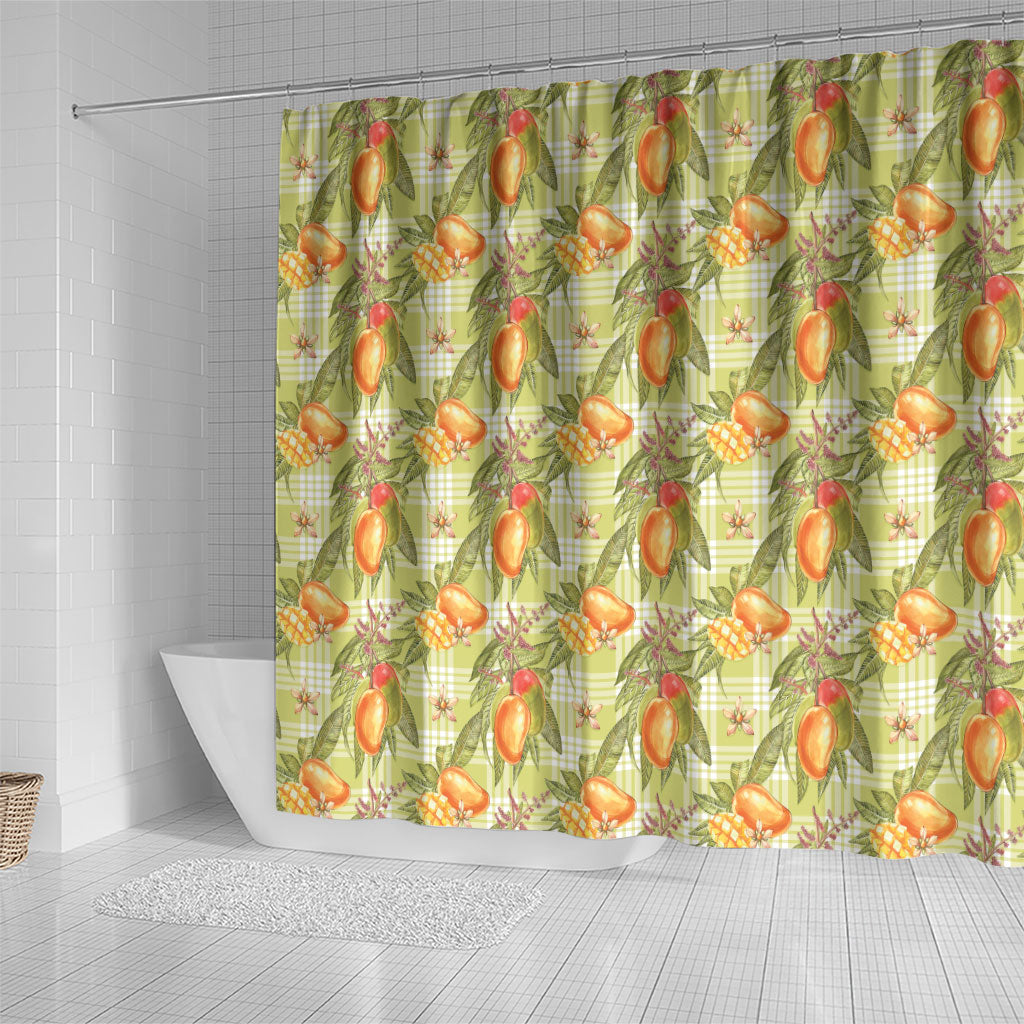 Vintage Hawaii Mango Shower Curtain Yellow Green Hawaiian Palaka