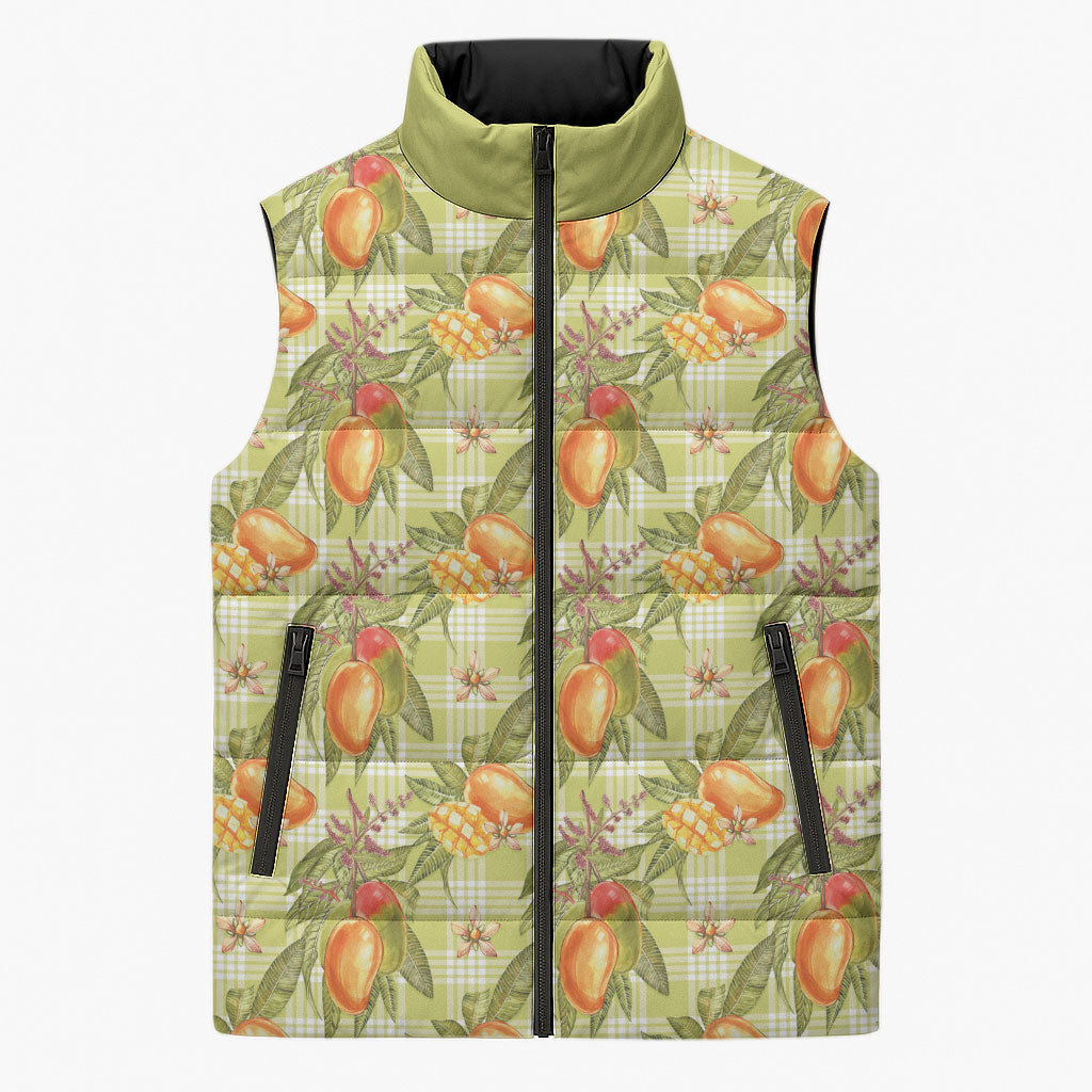 Vintage Hawaii Mango Sleeveless Puffer Jacket Yellow Green Hawaiian Palaka