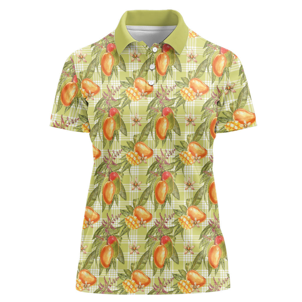 Vintage Hawaii Mango Women Polo Shirt Yellow Green Hawaiian Palaka