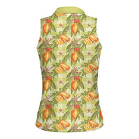 Vintage Hawaii Mango Women Sleeveless Polo Shirt Yellow Green Hawaiian Palaka