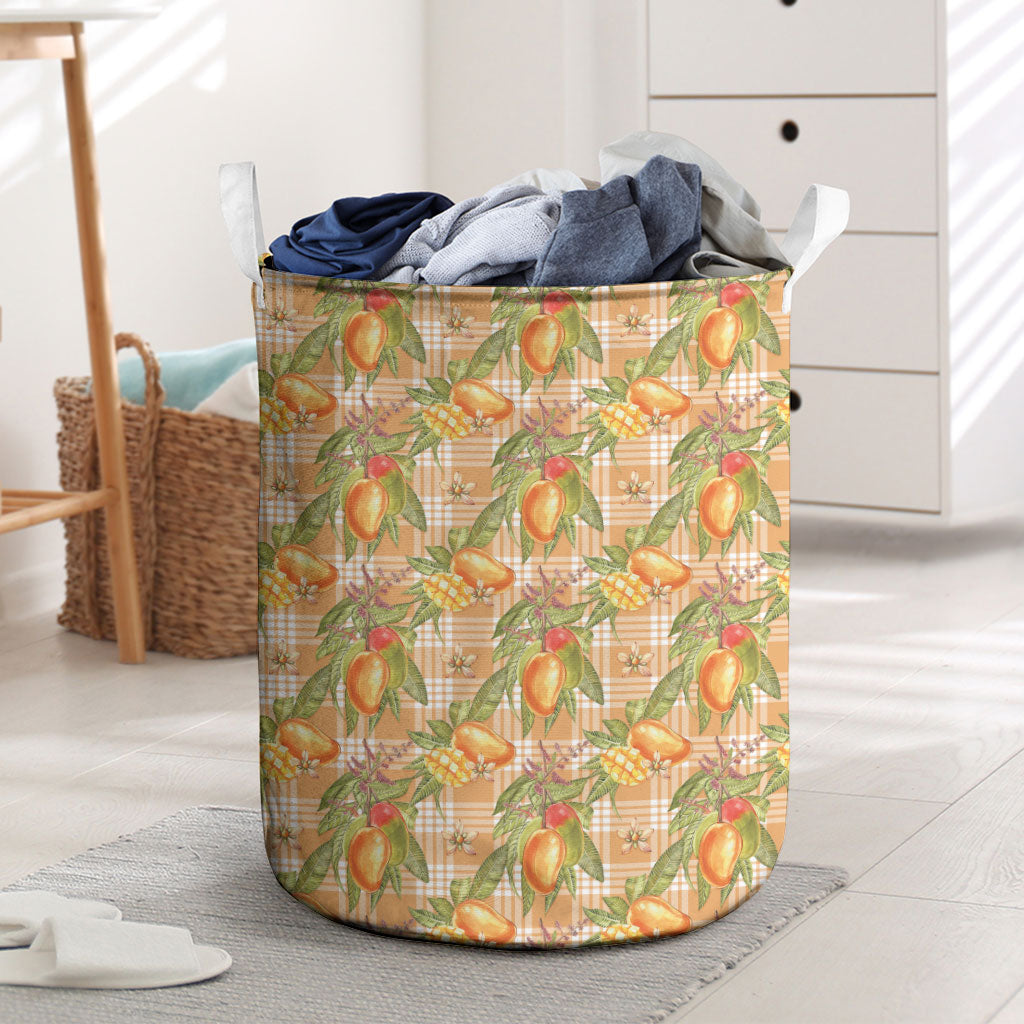 Vintage Hawaii Mango Laundry Basket Coral Hawaiian Palaka