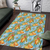 Vintage Hawaii Mango Area Rug Blue Hawaiian Palaka