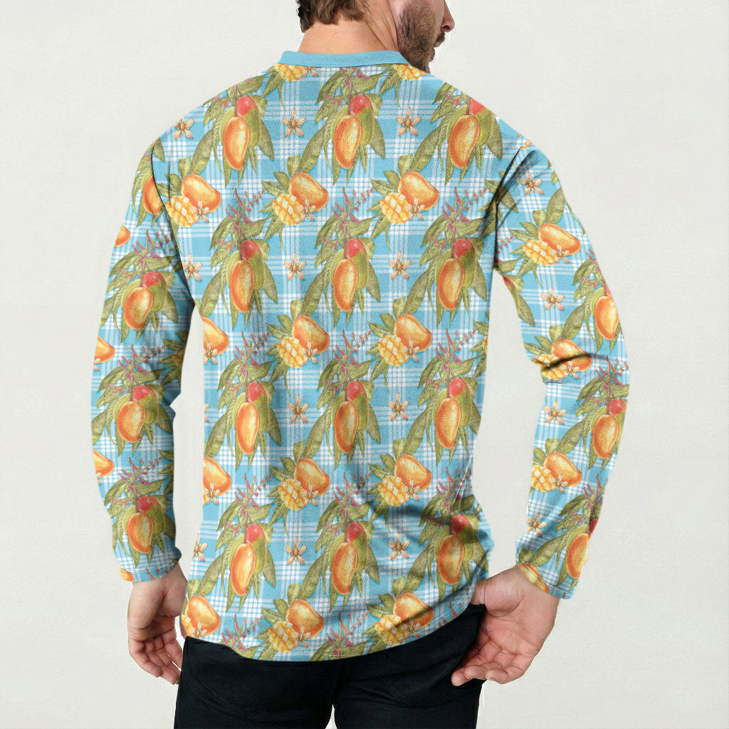 Vintage Hawaii Mango Button Sweatshirt Blue Hawaiian Palaka