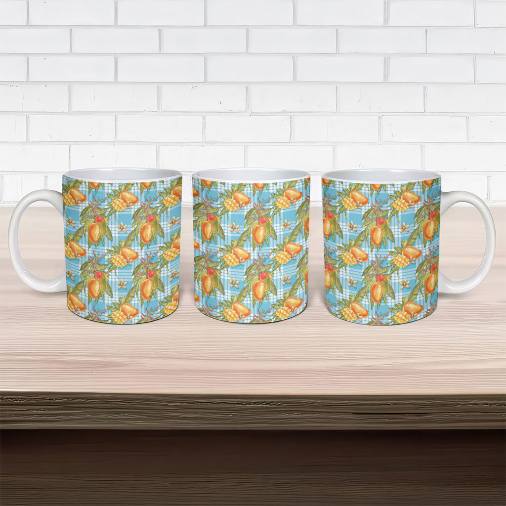 Vintage Hawaii Mango Ceramic Mug Blue Hawaiian Palaka
