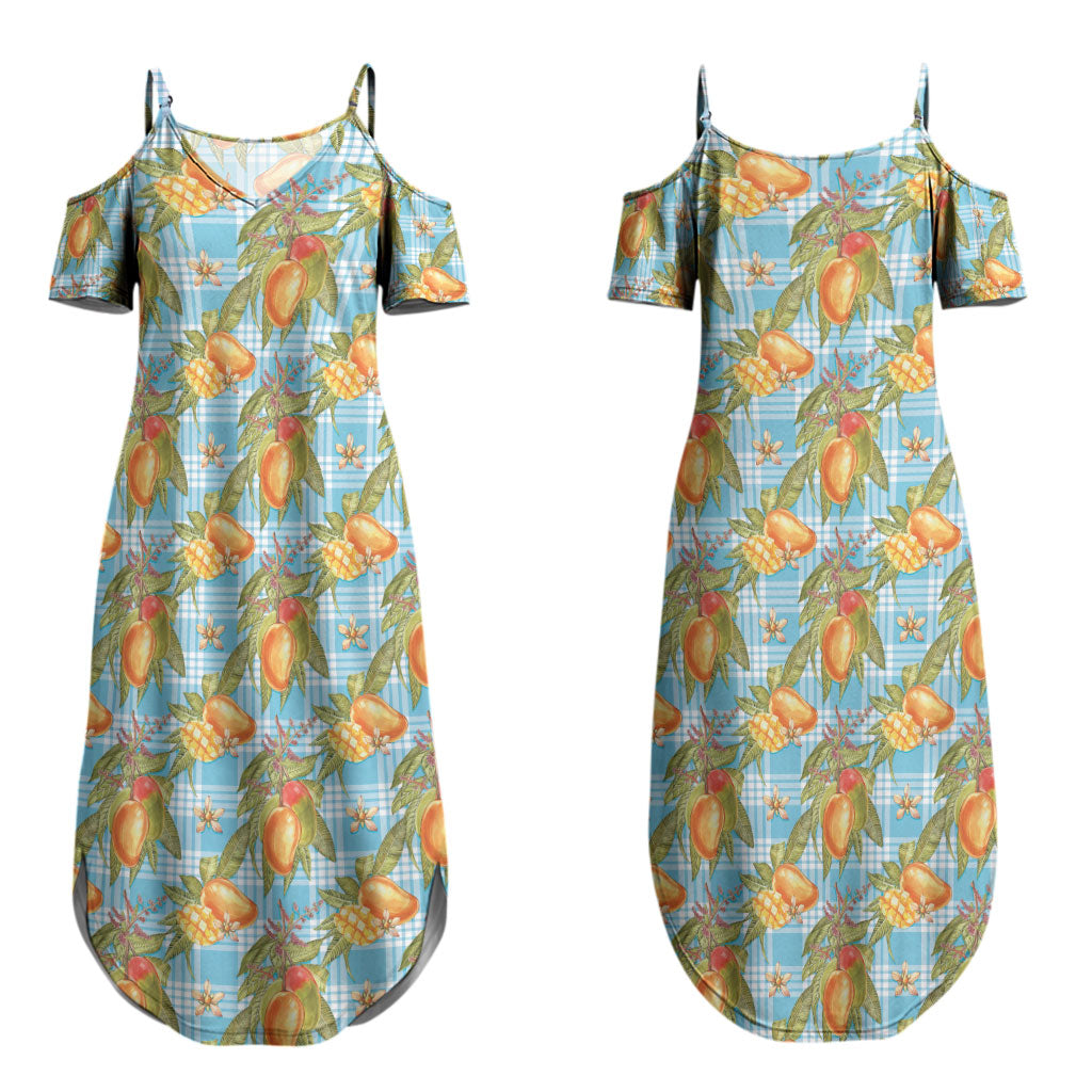 Vintage Hawaii Mango Couples Matching Summer Maxi Dress and Long Sleeve Button Shirt Blue Hawaiian Palaka