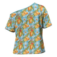 Vintage Hawaii Mango Cross Shoulder Shirt Blue Hawaiian Palaka
