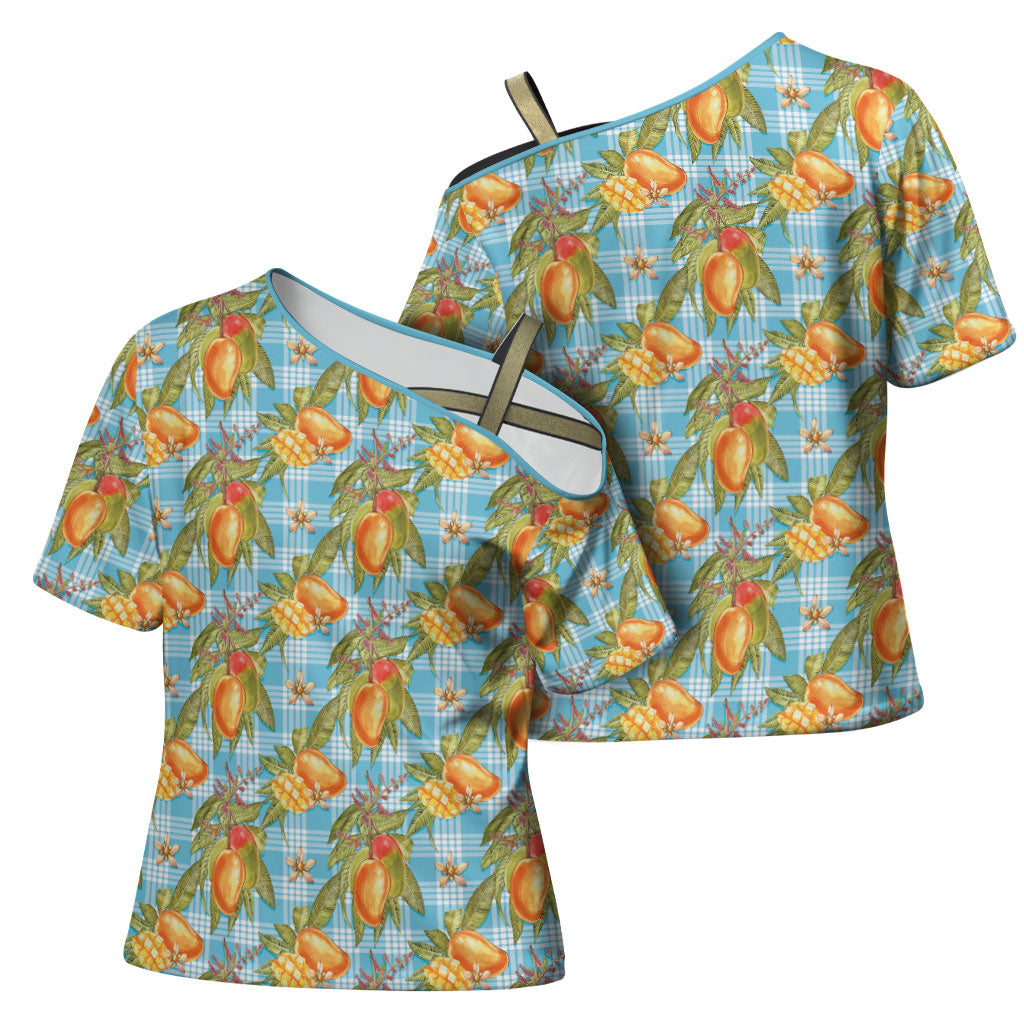Vintage Hawaii Mango Cross Shoulder Shirt Blue Hawaiian Palaka