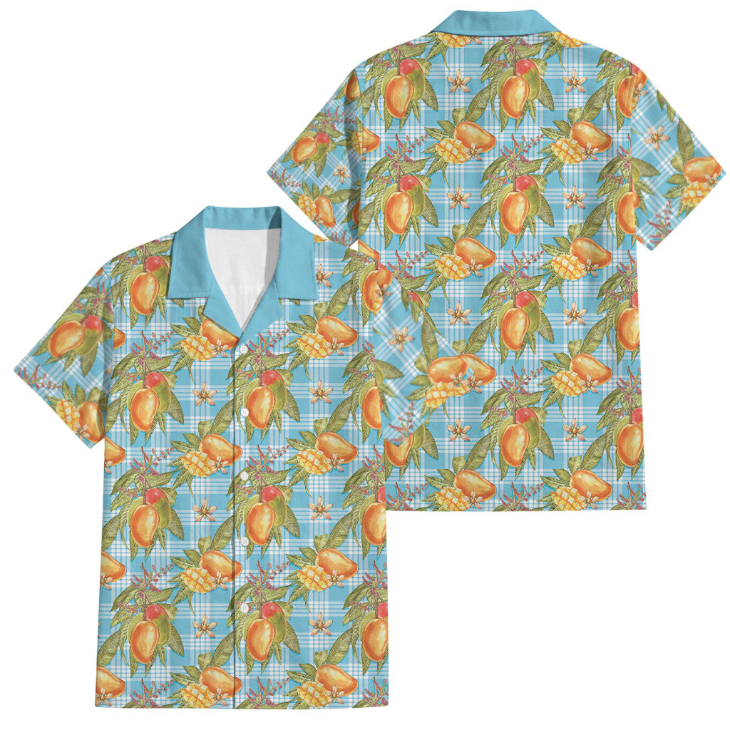Vintage Hawaii Mango Family Matching Long Sleeve Bodycon Dress and Hawaiian Shirt Blue Hawaiian Palaka LT05 Dad's Shirt - Short Sleeve Blue - Polynesian Pride