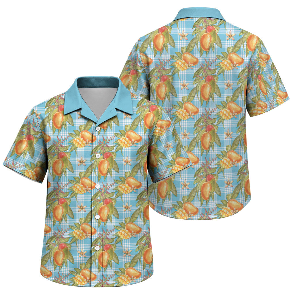 Vintage Hawaii Mango Family Matching Long Sleeve Bodycon Dress and Hawaiian Shirt Blue Hawaiian Palaka LT05 Son's Shirt Blue - Polynesian Pride