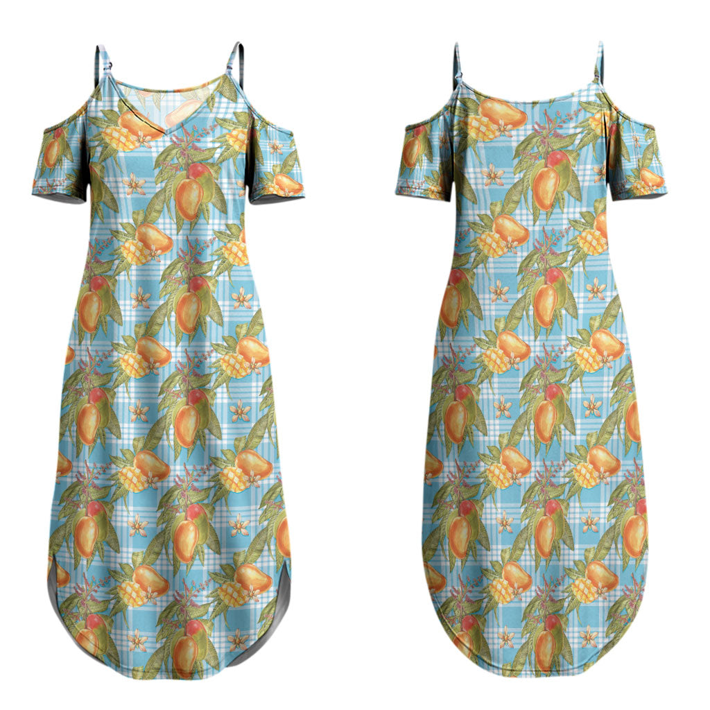 Vintage Hawaii Mango Family Matching Summer Maxi Dress and Hawaiian Shirt Blue Hawaiian Palaka