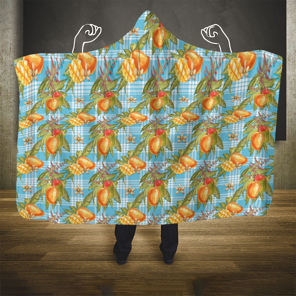 Vintage Hawaii Mango Hooded Blanket Blue Hawaiian Palaka