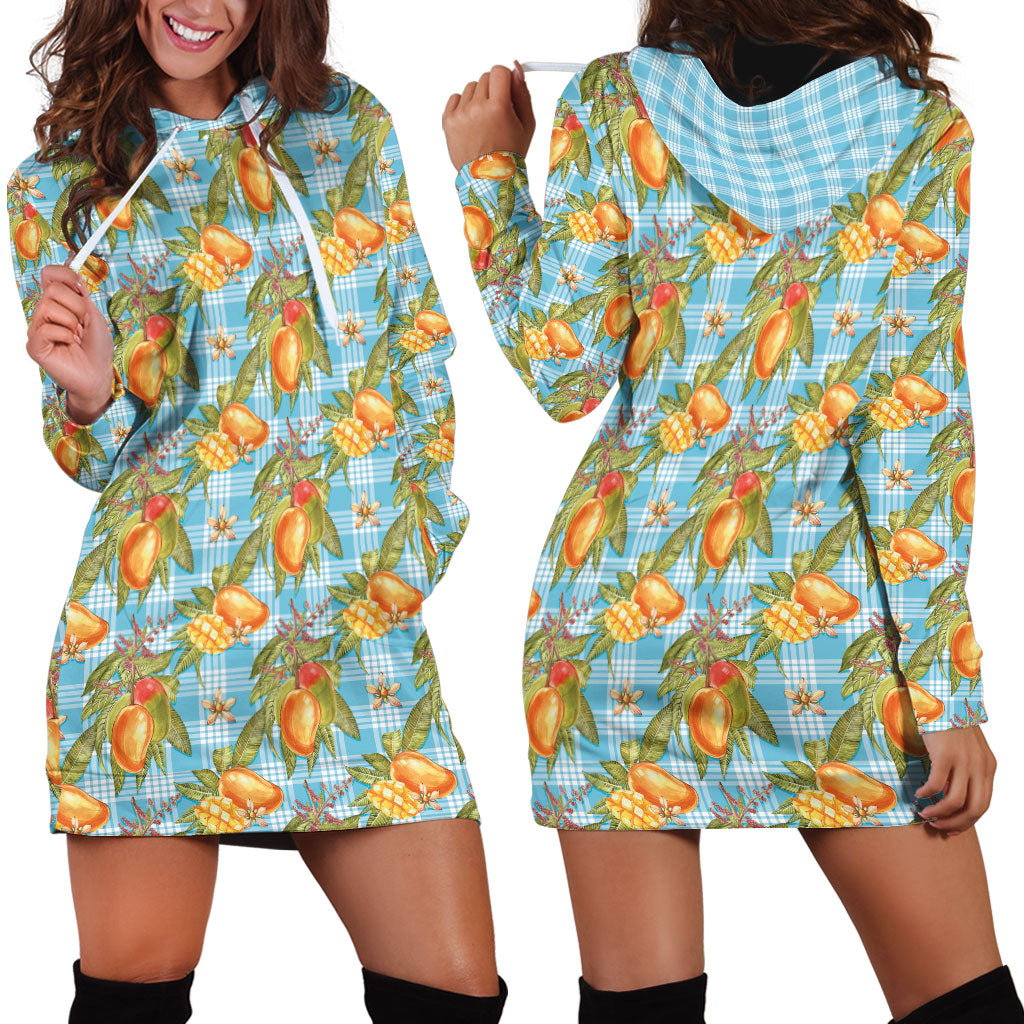 Vintage Hawaii Mango Hoodie Dress Blue Hawaiian Palaka