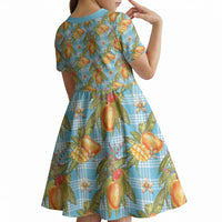 Vintage Hawaii Mango Kid Short Sleeve Dress Blue Hawaiian Palaka