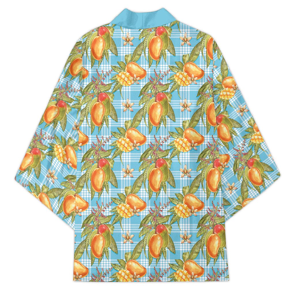 Vintage Hawaii Mango Kimono Blue Hawaiian Palaka