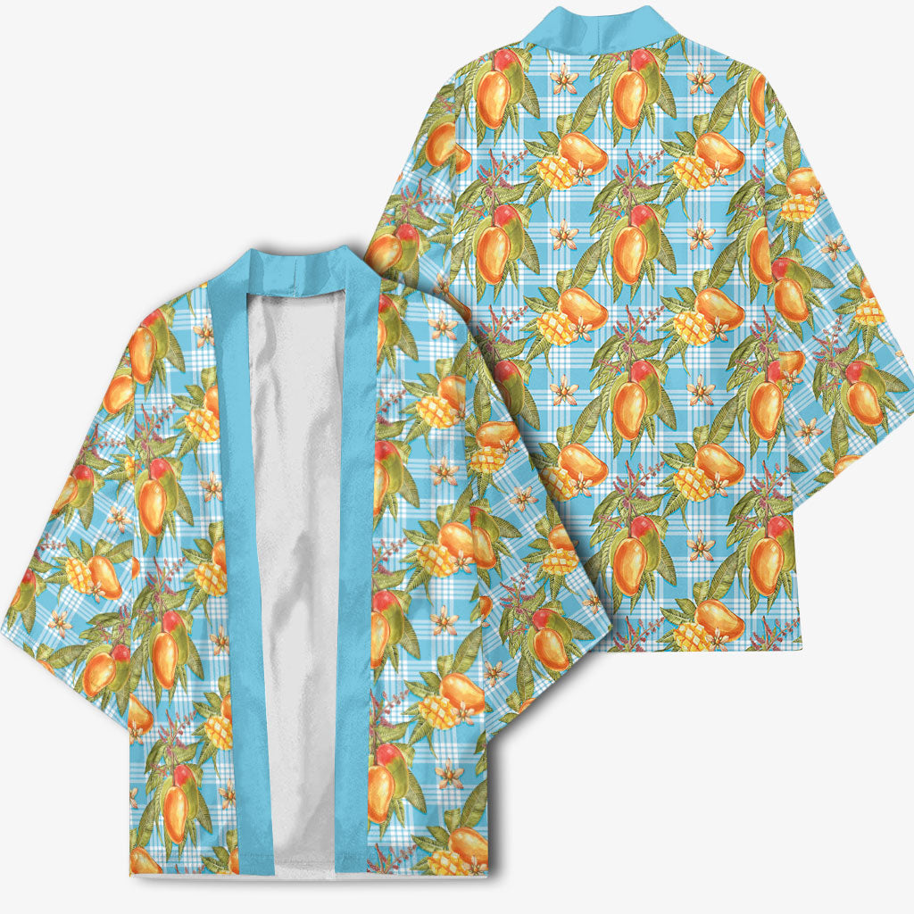 Vintage Hawaii Mango Kimono Blue Hawaiian Palaka