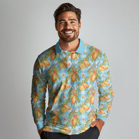 Vintage Hawaii Mango Long Sleeve Polo Shirt Blue Hawaiian Palaka