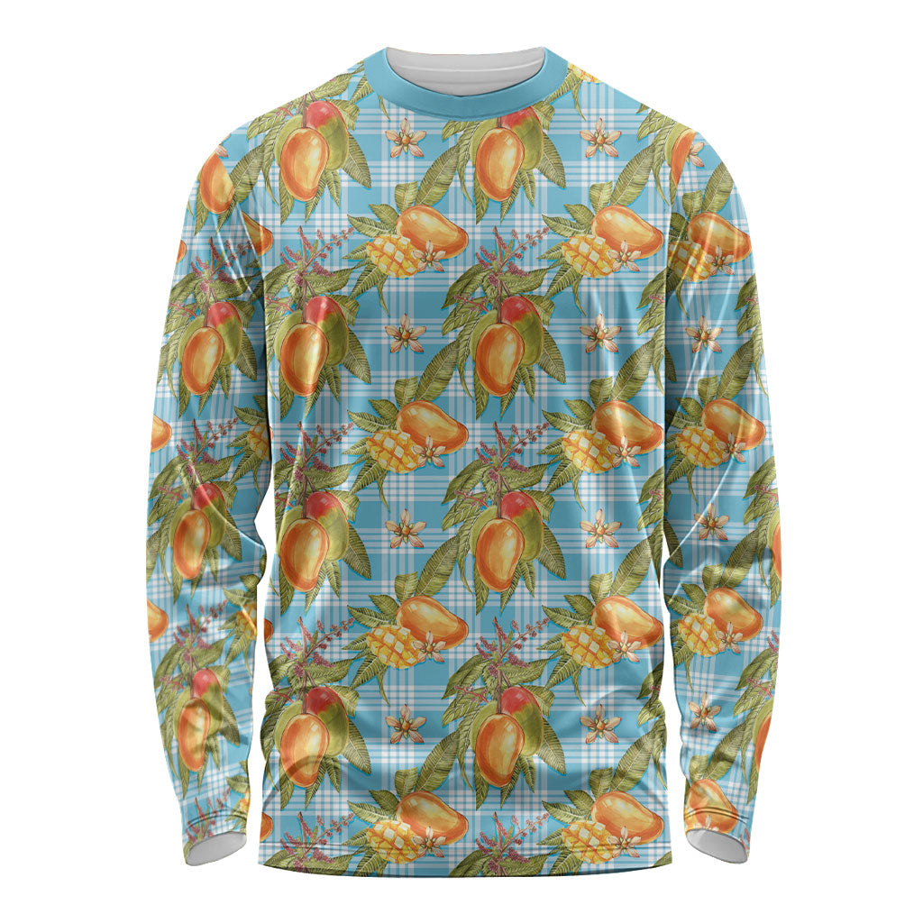 Vintage Hawaii Mango Long Sleeve Shirt Blue Hawaiian Palaka