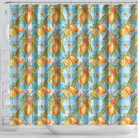 Vintage Hawaii Mango Shower Curtain Blue Hawaiian Palaka