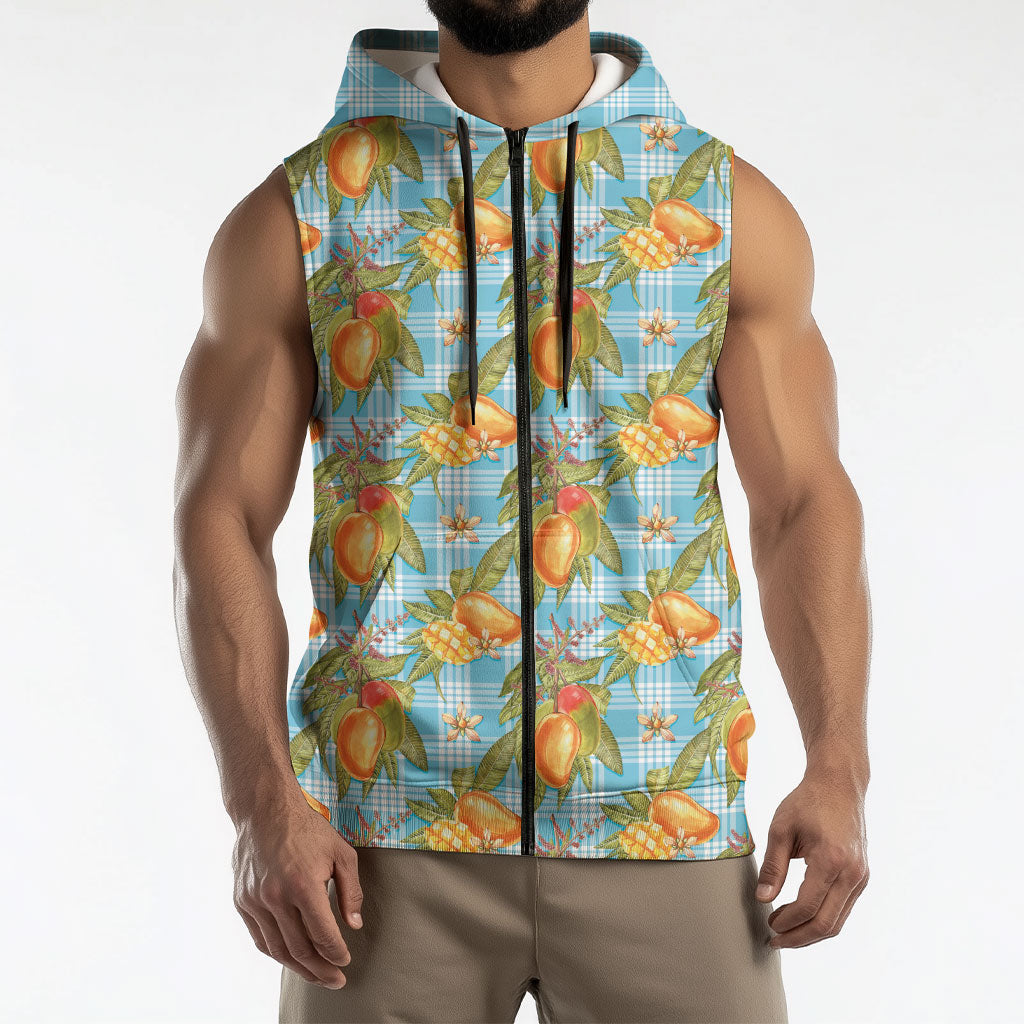 Vintage Hawaii Mango Sleeveless Zip Hoodie Blue Hawaiian Palaka