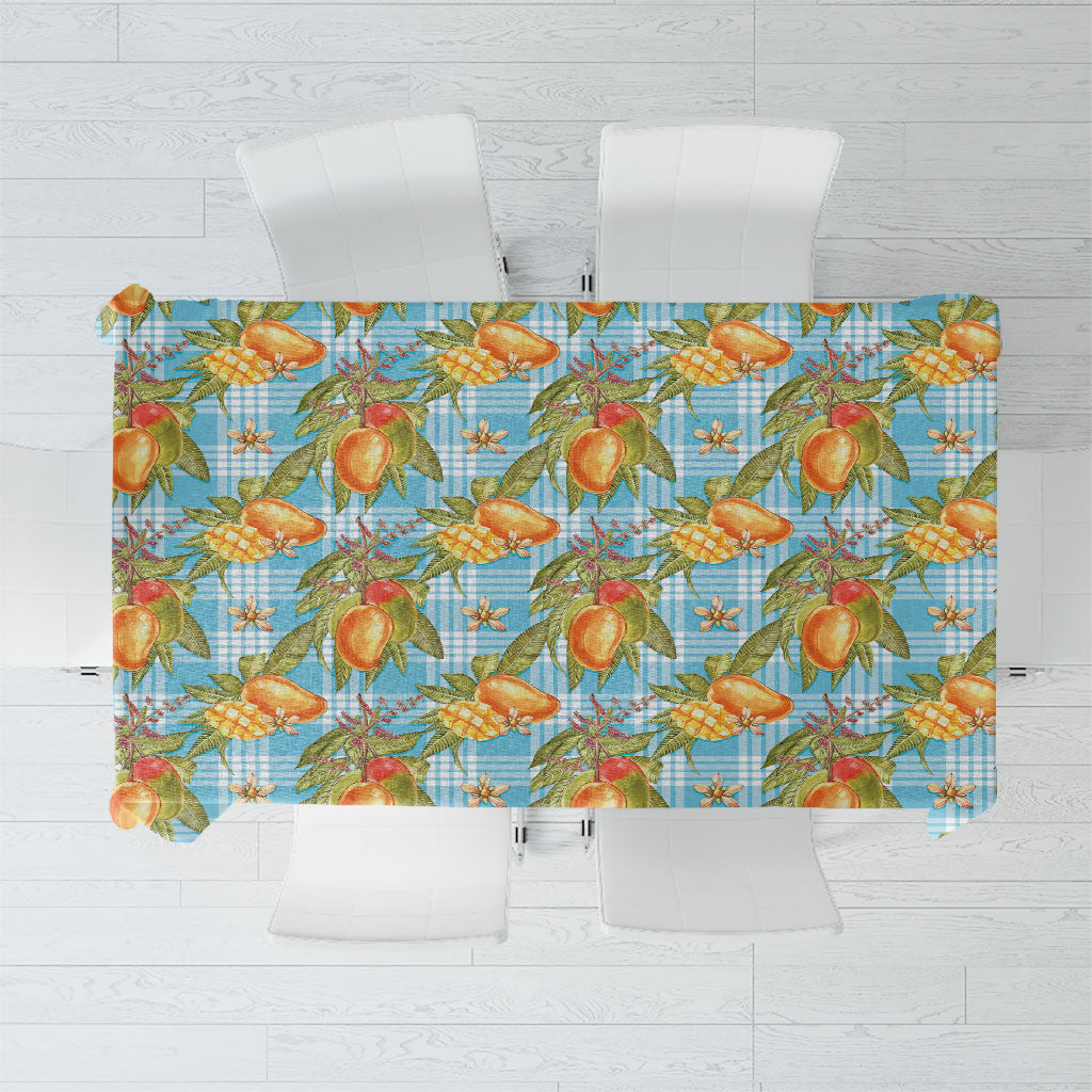 Vintage Hawaii Mango Tablecloth Blue Hawaiian Palaka