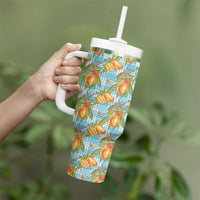 Vintage Hawaii Mango Tumbler With Handle Blue Hawaiian Palaka