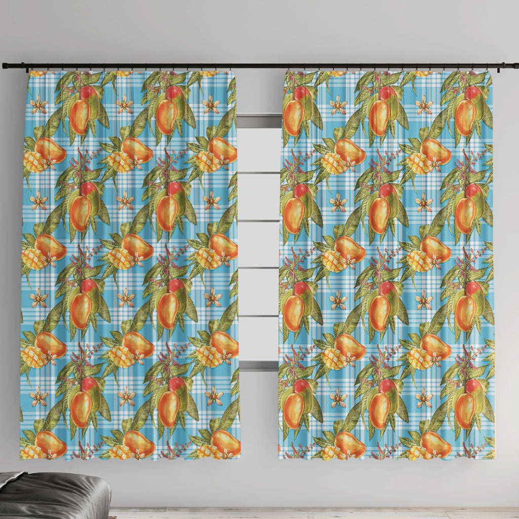 Vintage Hawaii Mango Window Curtain Blue Hawaiian Palaka
