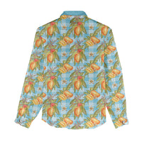 Vintage Hawaii Mango Women Casual Shirt Blue Hawaiian Palaka