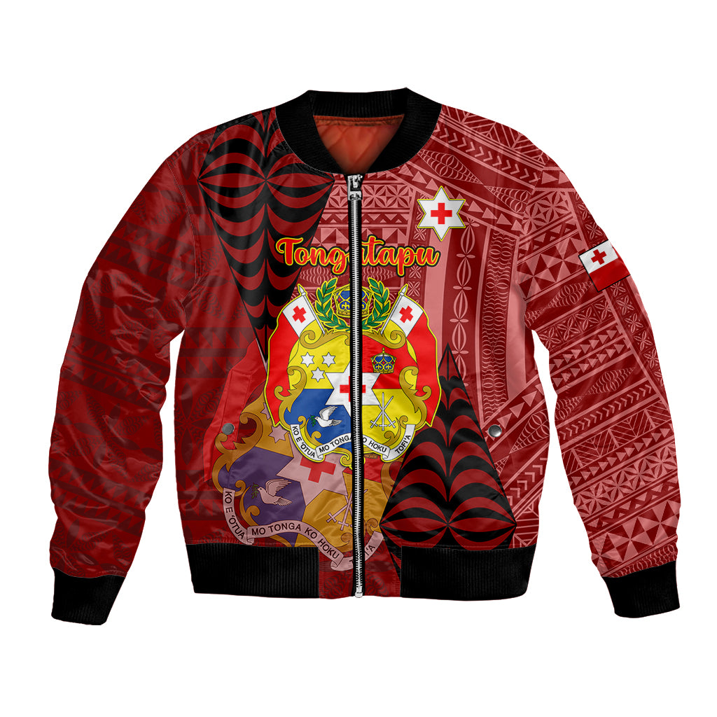 Personalized Tonga Bomber Jacket Coat Of Arms Tongatapu With Ngatu Pattern LT05 Unisex Red - Polynesian Pride