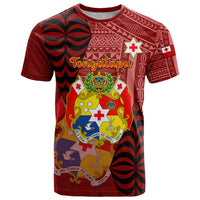 Personalized Tonga T Shirt Coat Of Arms Tongatapu With Ngatu Pattern LT05 Red - Polynesian Pride