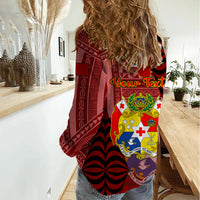 Personalized Tonga Women Casual Shirt Coat Of Arms Tongatapu With Ngatu Pattern LT05 - Polynesian Pride