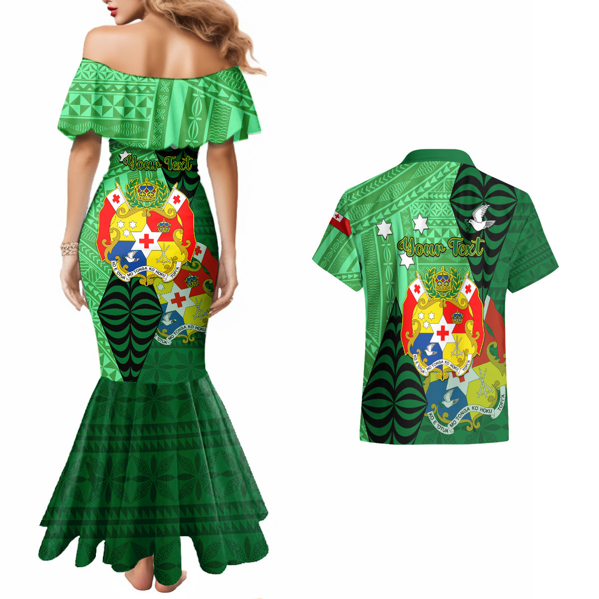 Personalized Tonga Couples Matching Mermaid Dress and Hawaiian Shirt Coat Of Arms Haapai With Ngatu Pattern LT05 - Polynesian Pride