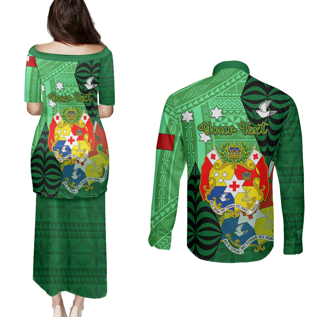 Personalized Tonga Couples Matching Puletasi Dress and Long Sleeve Button Shirts Coat Of Arms Haapai With Ngatu Pattern LT05 - Polynesian Pride