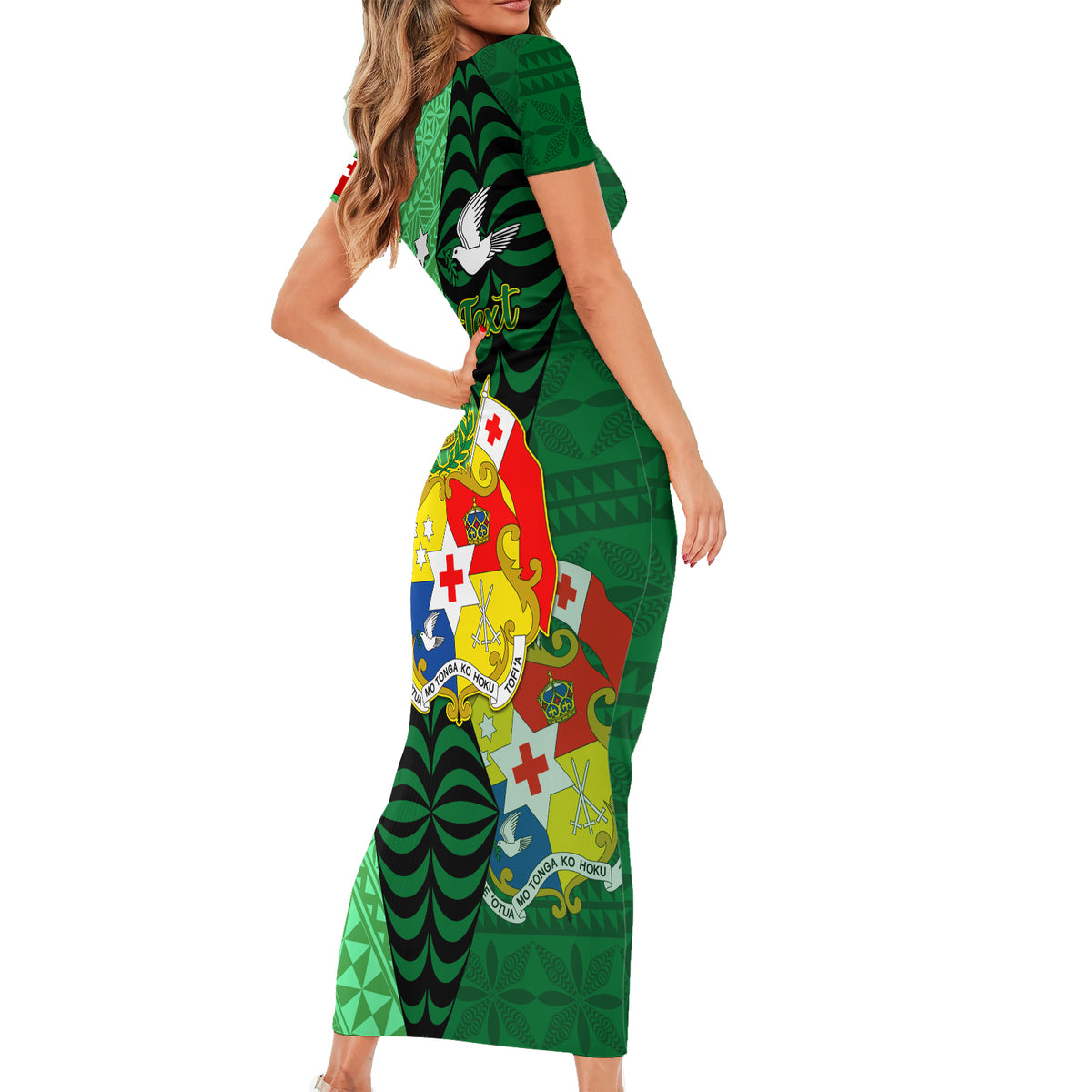 Personalized Tonga Short Sleeve Bodycon Dress Coat Of Arms Haapai With Ngatu Pattern LT05 - Polynesian Pride