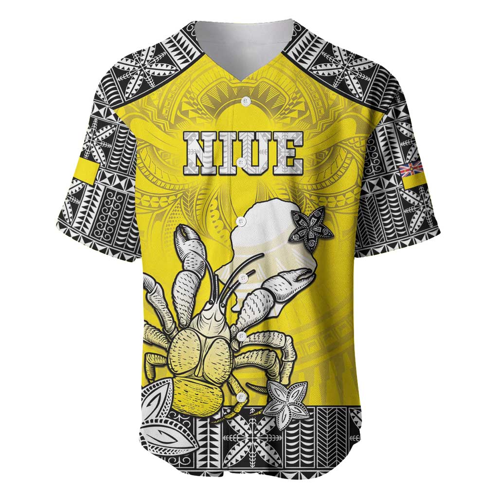 Personalised Happy Niue Constitution Day Baseball Jersey Niuean Crab Hiapo Pattern Yellow Version LT05 Yellow - Polynesian Pride