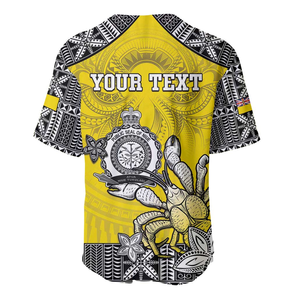 Personalised Happy Niue Constitution Day Baseball Jersey Niuean Crab Hiapo Pattern Yellow Version LT05 - Polynesian Pride