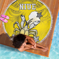 Happy Niue Constitution Day Beach Blanket Niuean Crab Hiapo Pattern Yellow Version