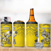 Personalised Happy Niue Constitution Day 4 in 1 Can Cooler Tumbler Niuean Crab Hiapo Pattern Yellow Version