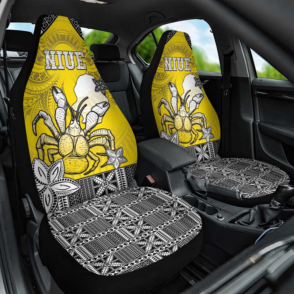 Happy Niue Constitution Day Car Seat Cover Niuean Crab Hiapo Pattern Yellow Version