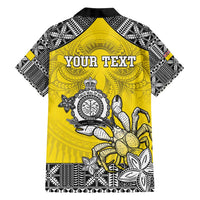 Personalised Happy Niue Constitution Day Family Matching Off Shoulder Maxi Dress and Hawaiian Shirt Niuean Crab Hiapo Pattern Yellow Version
