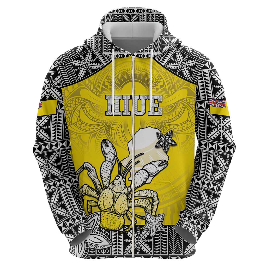 Personalised Happy Niue Constitution Day Hoodie Niuean Crab Hiapo Pattern Yellow Version