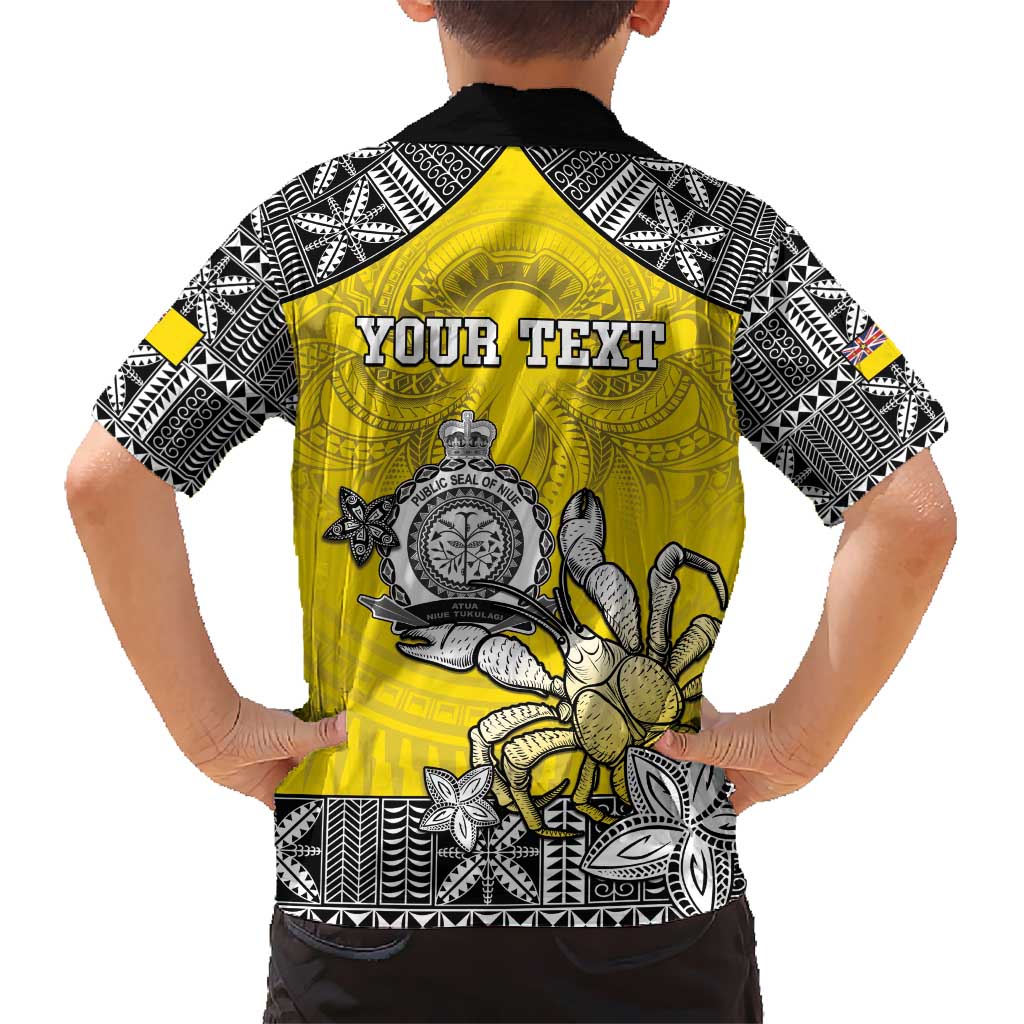 Personalised Happy Niue Constitution Day Kid Hawaiian Shirt Niuean Crab Hiapo Pattern Yellow Version LT05 - Polynesian Pride