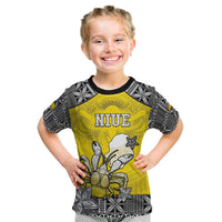 Personalised Happy Niue Constitution Day Kid T Shirt Niuean Crab Hiapo Pattern Yellow Version LT05 Yellow - Polynesian Pride