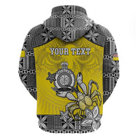Personalised Happy Niue Constitution Day Zip Hoodie Niuean Crab Hiapo Pattern Yellow Version